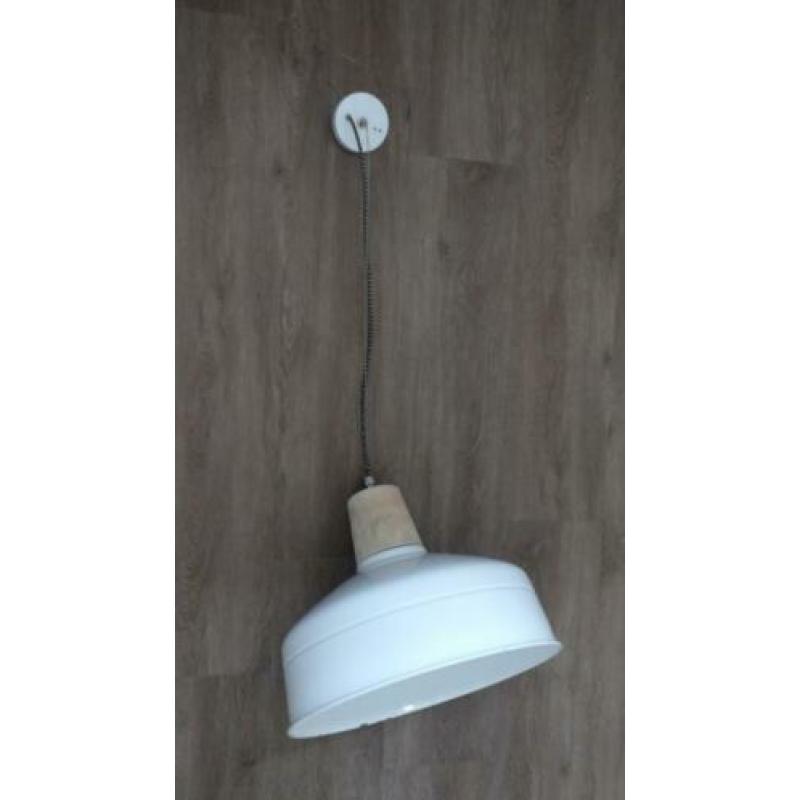 Industrieel / Landelijk Grote hanglamp wit metaal en hout