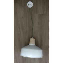 Industrieel / Landelijk Grote hanglamp wit metaal en hout
