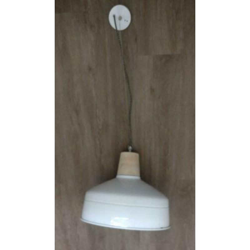 Industrieel / Landelijk Grote hanglamp wit metaal en hout