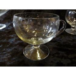 punch / bowl set, glas, 5 kopjes, glazen lepel