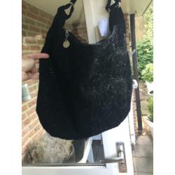 Nieuwe leren zwarte apart bewerkte tas hobo Ibiza model
