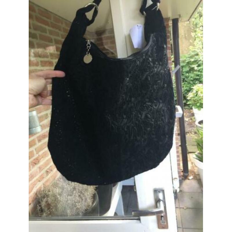 Nieuwe leren zwarte apart bewerkte tas hobo Ibiza model