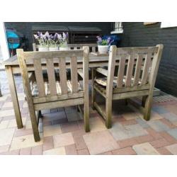 Teak houten tuinset (tafel, bank en stoelen)
