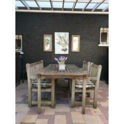 Teak houten tuinset (tafel, bank en stoelen)