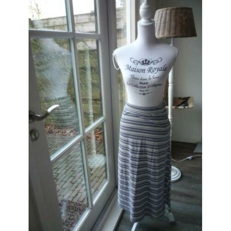 NIEUW! Blauw Witte Gestreepte Maxirok Maxi Lange Rok Maat M