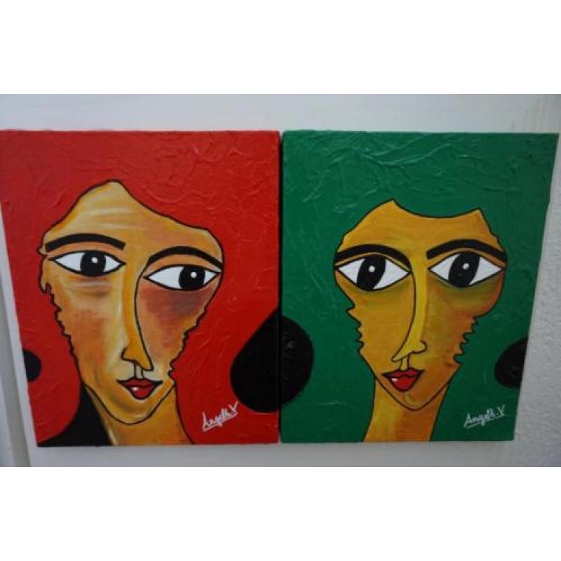 4 schilderij met abstracte vrouwen figuren