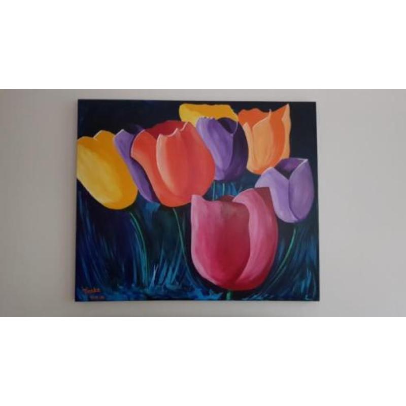 Modern Canvas olieverf op doek schilderij tulpen 120x100 cm