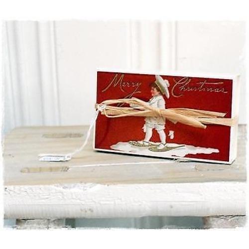 kerst Lucifersdoos Merry Christmas 11 x 6,5 cm. raffia.
