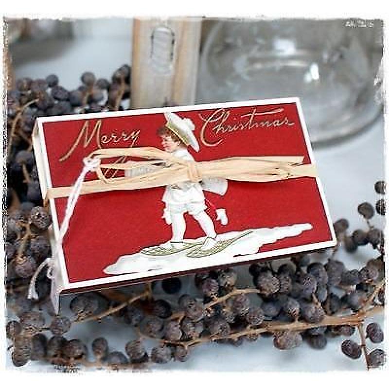 kerst Lucifersdoos Merry Christmas 11 x 6,5 cm. raffia.