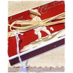 kerst Lucifersdoos Merry Christmas 11 x 6,5 cm. raffia.