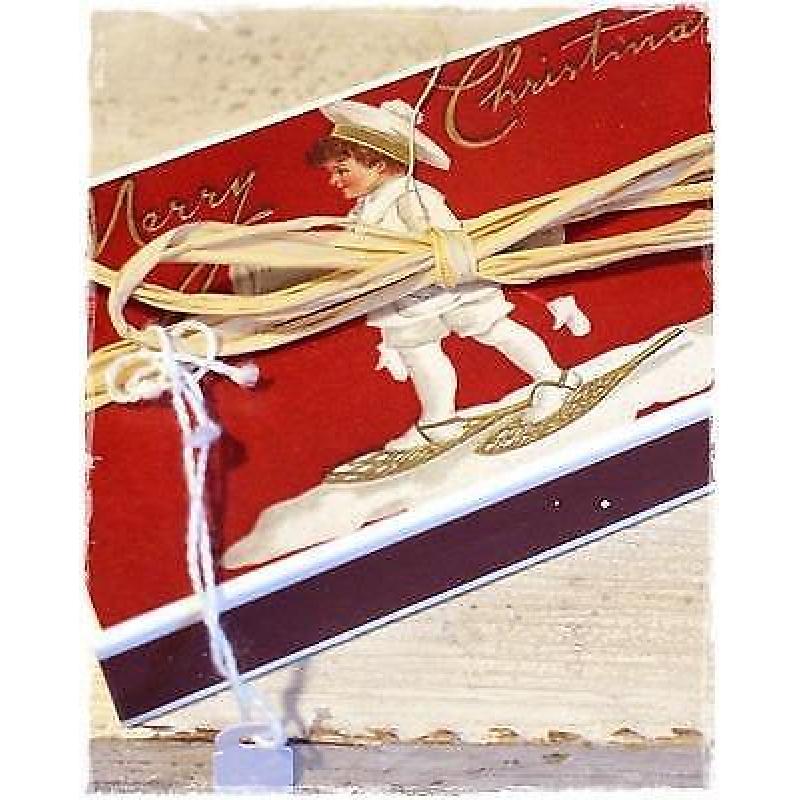 kerst Lucifersdoos Merry Christmas 11 x 6,5 cm. raffia.