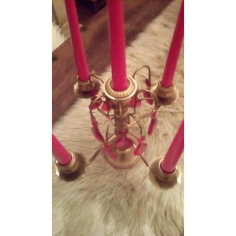 2 prachtige kerstkandelaars met rode pegels