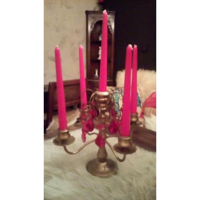 2 prachtige kerstkandelaars met rode pegels