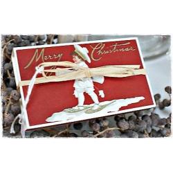 kerst Lucifersdoos Merry Christmas 11 x 6,5 cm. raffia.