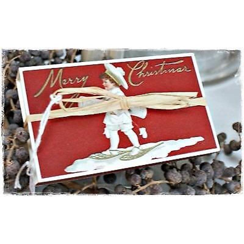 kerst Lucifersdoos Merry Christmas 11 x 6,5 cm. raffia.