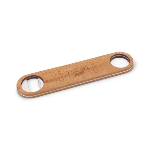 Houten flesopener graveren