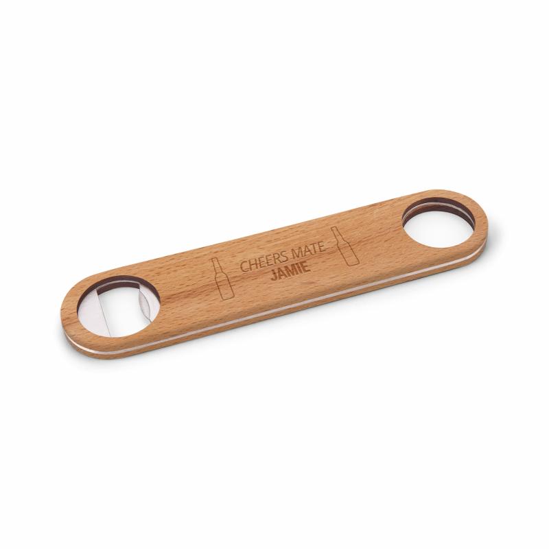 Houten flesopener graveren