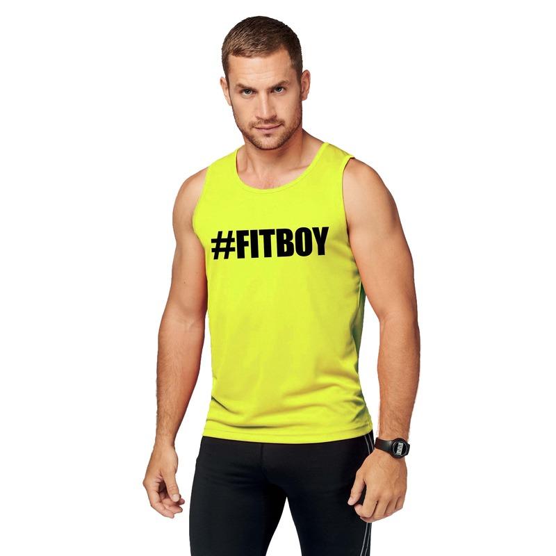Sport shirt met tekst Fitboy neon geel heren