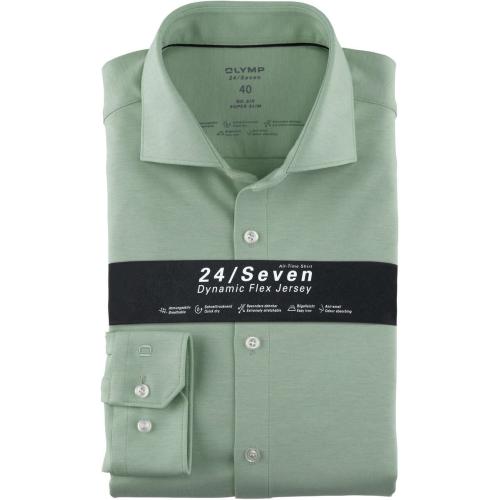 OLYMP No. Six Dynamic Flex Super Slim Jersey shirt lichtgroen, Faux-uni