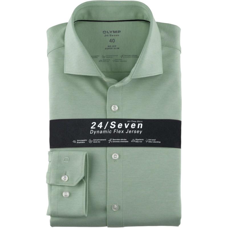 OLYMP No. Six Dynamic Flex Super Slim Jersey shirt lichtgroen, Faux-uni