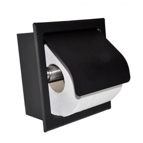 Sunk Inbouw Toiletrolhouder Met Klep Mat-Zwart