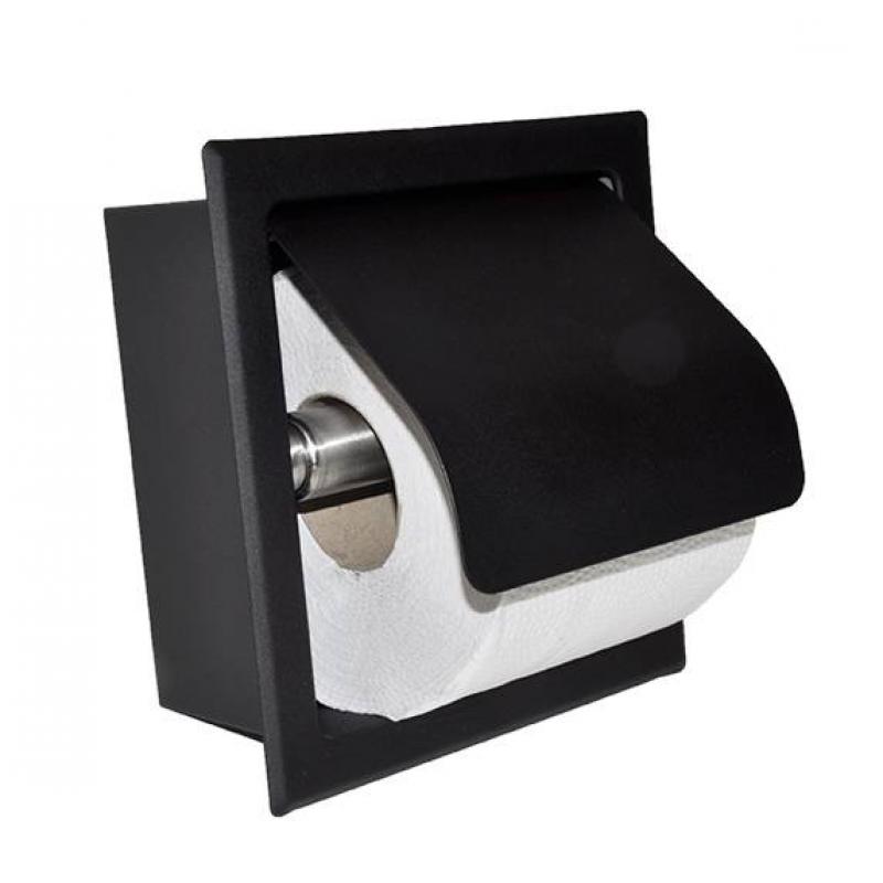 Sunk Inbouw Toiletrolhouder Met Klep Mat-Zwart