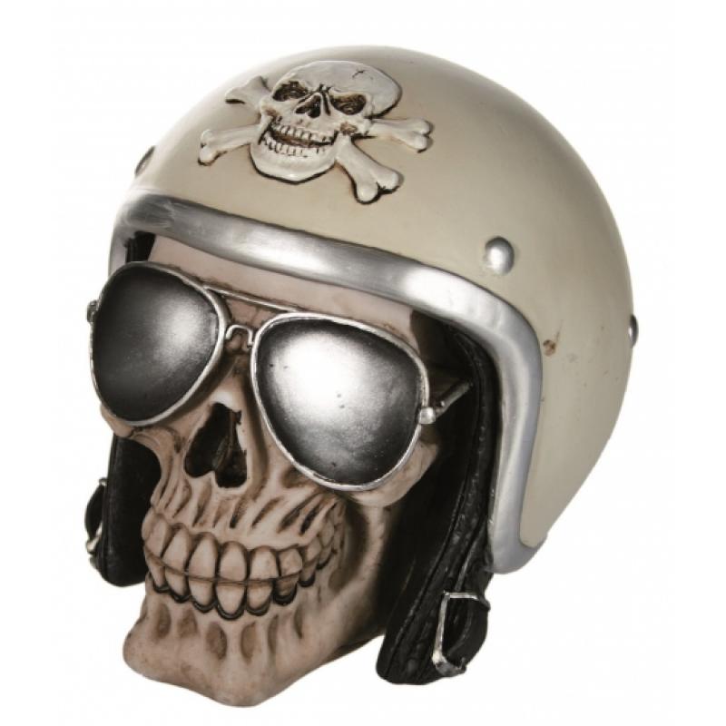 Schedel spaarpotten met motorhelm