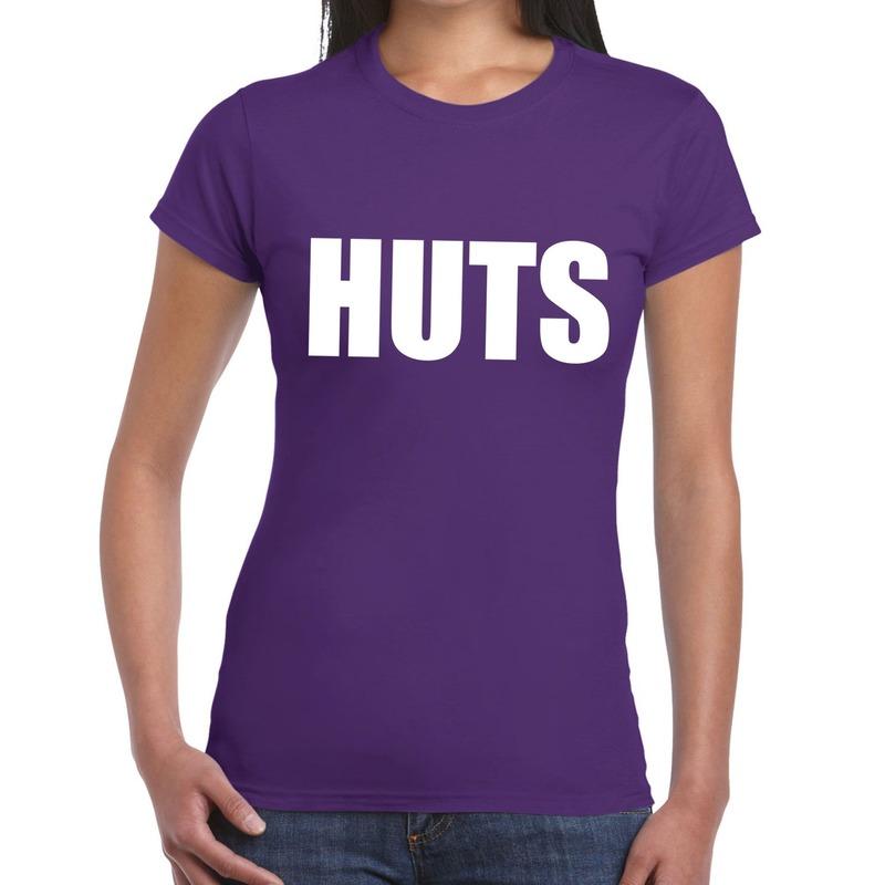 HUTS tekst t-shirt paars dames